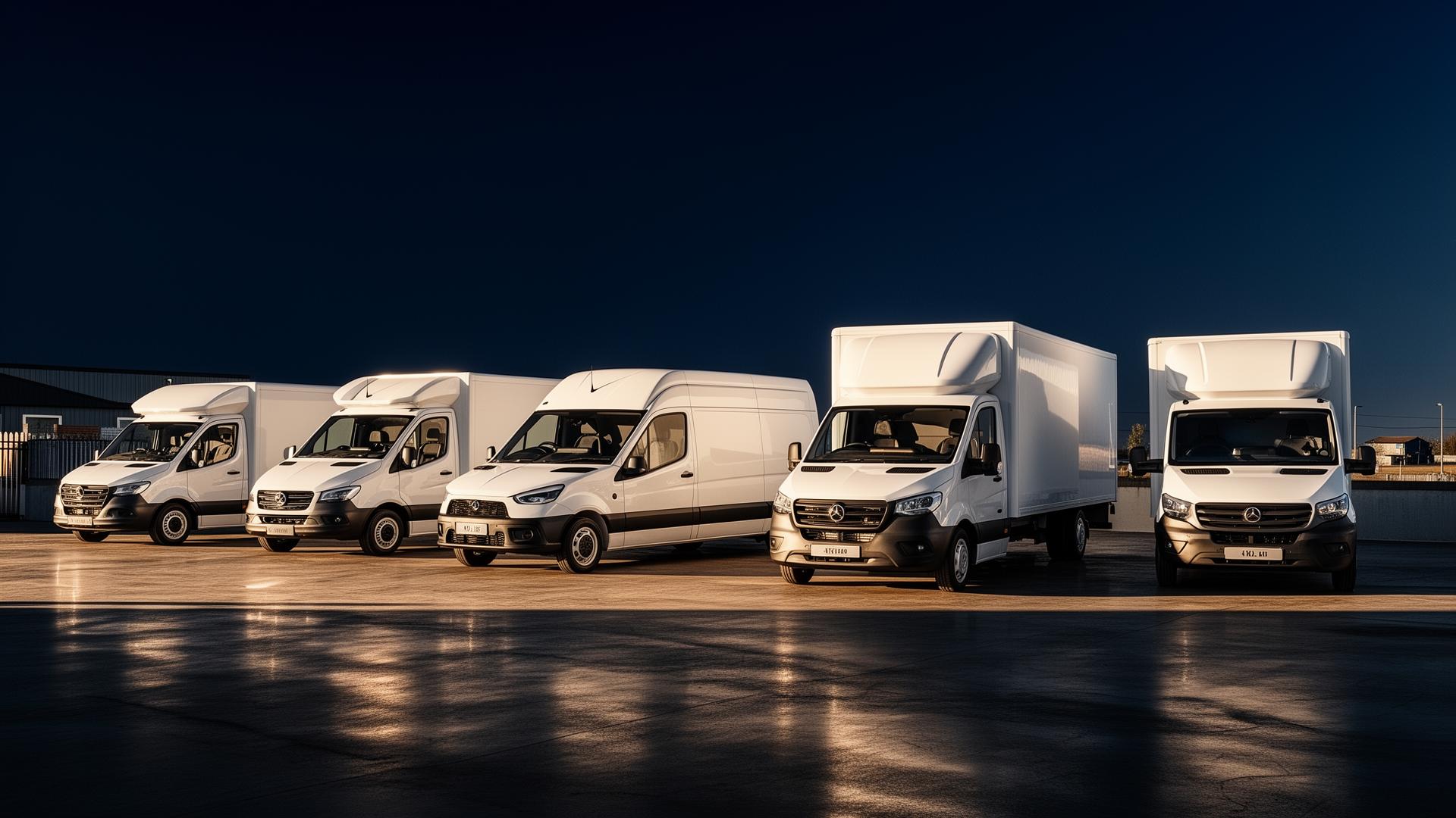 Fleet of white commercial vans available for hire in Portsmouth